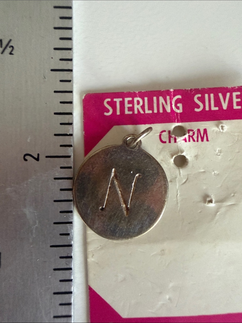 Sterling Silver 'N' Initial Round Charm Pendant